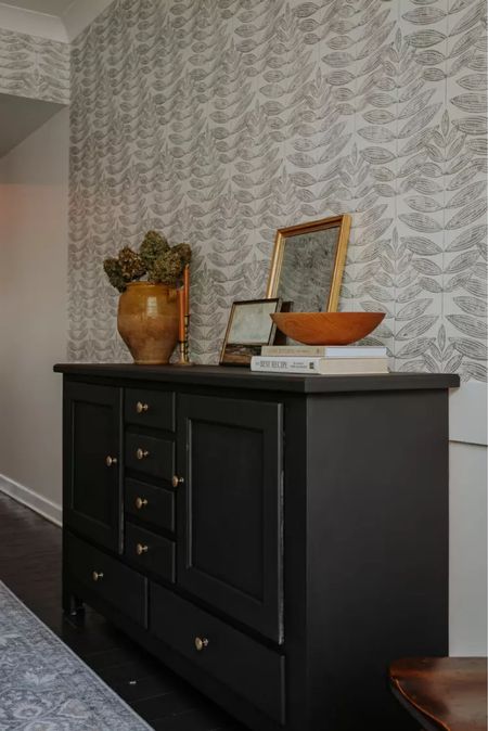 Black sideboard, dining room decor, Buffet, gold knobs, wood bowl 

#LTKhome