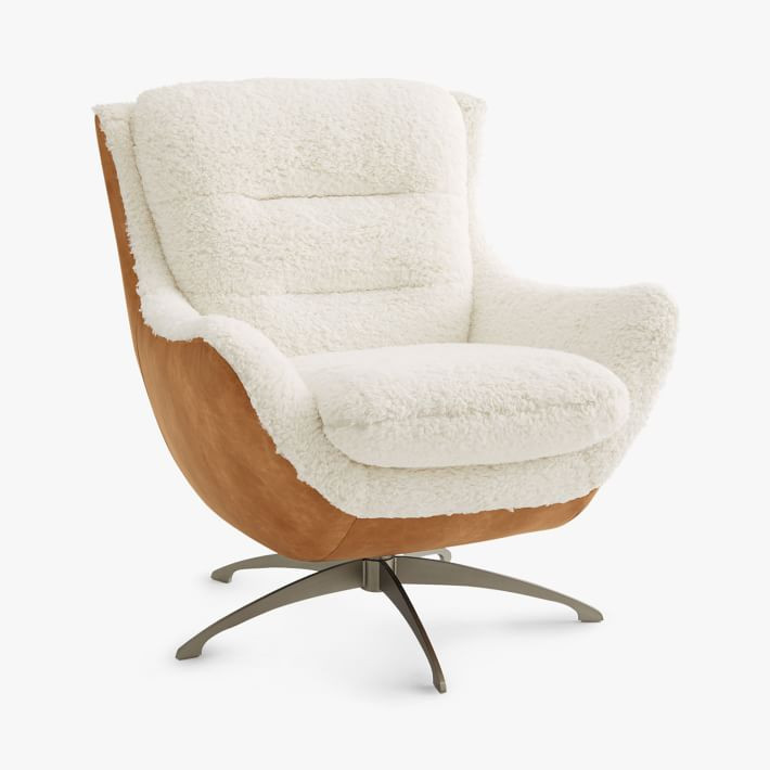 Sherpa Ivory + Faux Leather Caramel Lennon Lounge Chair | Pottery Barn Teen