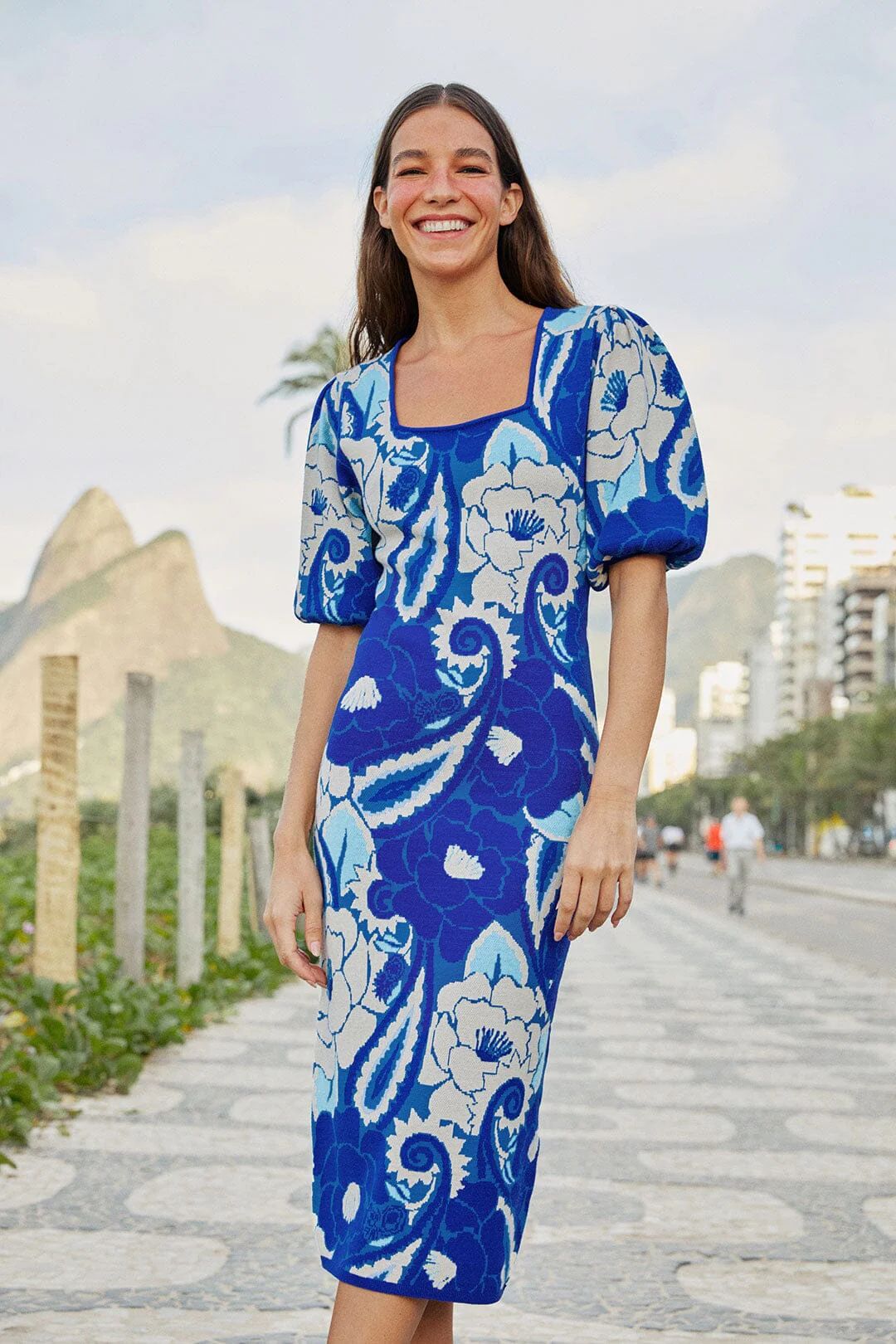 Blue Tropical Groove Knit Midi Dress | FarmRio