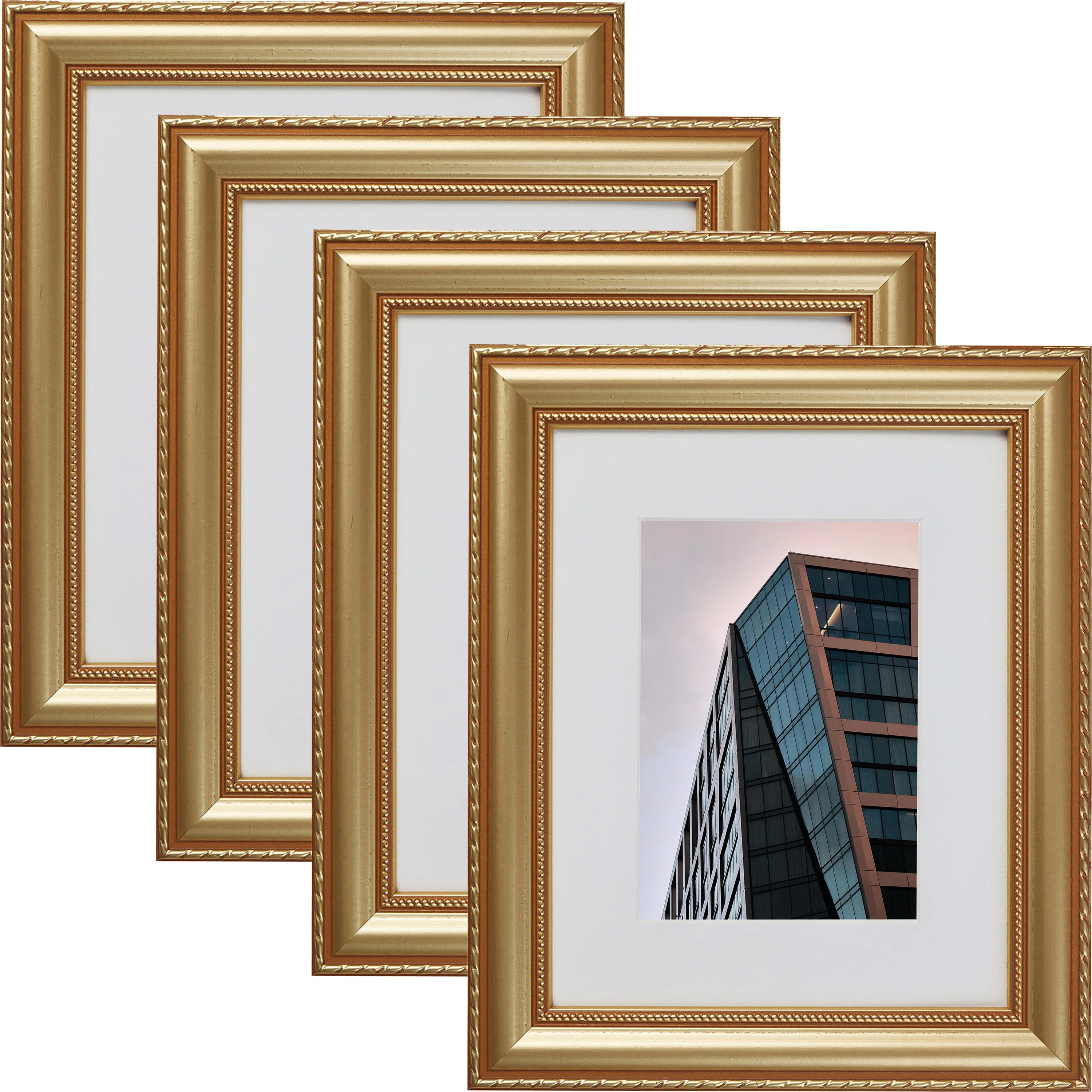 Jedaiah Gold Solid Wood Gilded Picture Frame - Set of 4 with Mat (Set of 4) | Wayfair North America