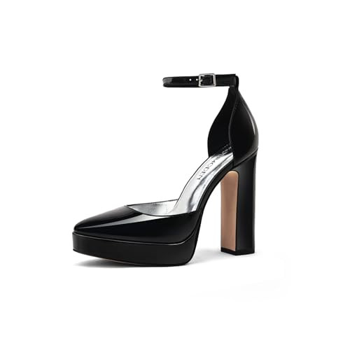 Women's Platform Chunky High Heels Closed Toe Ankle Strap Buckle Block Heel Round Pointed Toe Wed... | Amazon (US)