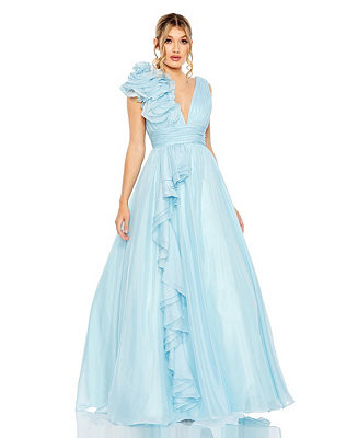 Women\u2019s One-Shoulder Ruffle Ball Gown with Plunging V-Neck - Macy's | Macy's