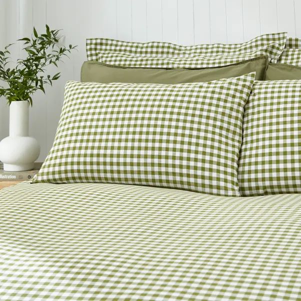 Portloe Woven Gingham Green Duvet Cover & Pillowcase Set | Dunelm