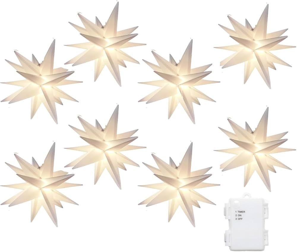 Elf Logic Set of Eight 4" LED Mini Moravian Star String Lights. Hanging Outdoor Christmas Lights,... | Amazon (US)