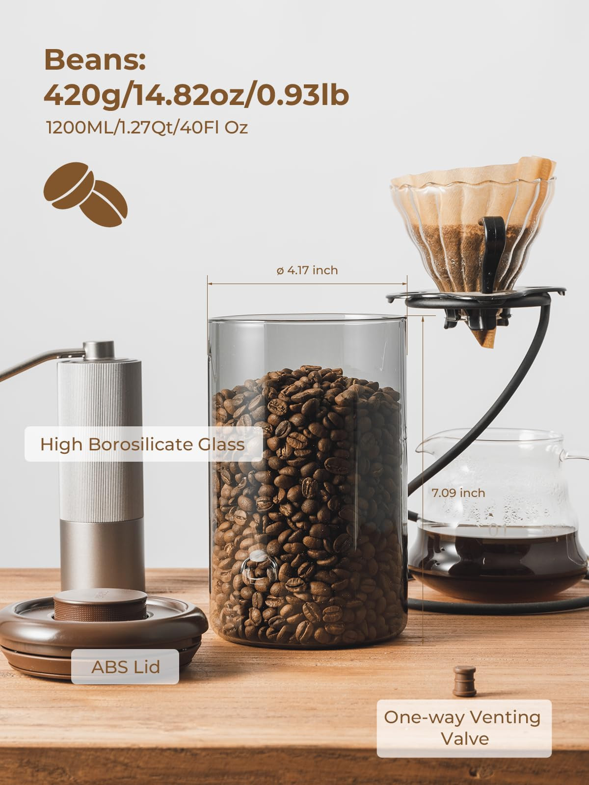 Coffee Canister for Ground Coffee, 13 oz Borosilicate Air Tight Coffee Bean Container with Pop Li... | Amazon (US)
