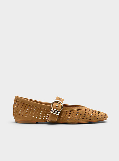 Perforated suede Mary Jane ballet flatsWomen | Simons