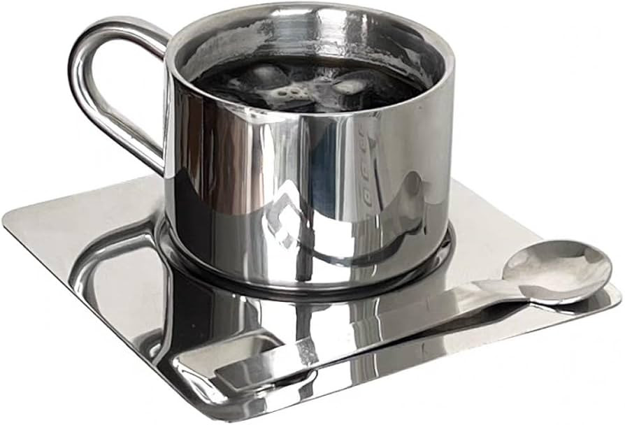 hzzsbu Stainless Steel Coffee Mug Set, Double Wall Coffee Mug with Saucer Cup Spoon Handle Europe... | Amazon (US)