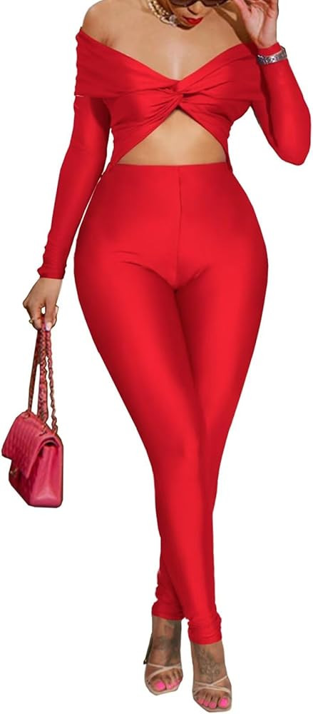 Sexy Jumpsuits for Women Off Shoulder Cut Out One Piece Bodycon Romper Club Night Outfits | Amazon (US)
