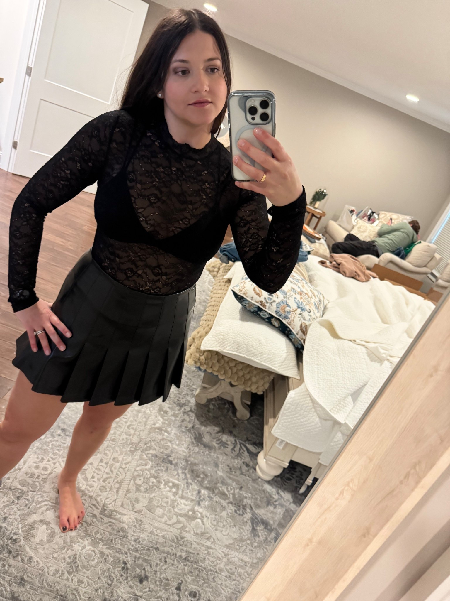 A sexy date night outfit 🖤 #lace #leather #bralette #bodysuit #datenight

#LTKStyleTip