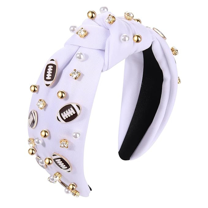 Football Headband Pearl Rhinestone Jeweled Knotted Headbandn Wide Game Day Sports Hair Accessorie... | Amazon (US)