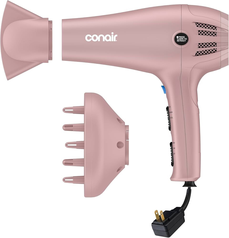 Conair Hair Dryer with Diffuser & Concentrator, 1875W, Matte Light Pink | Amazon (US)