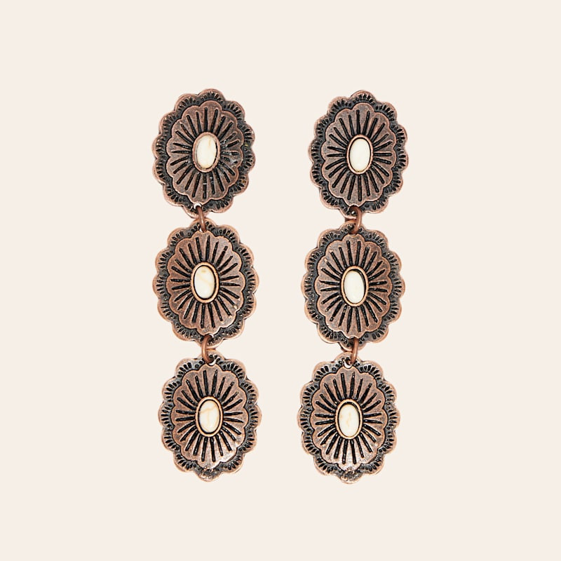 Rockin' C Copper & Cream Concho Earrings | Cavender's