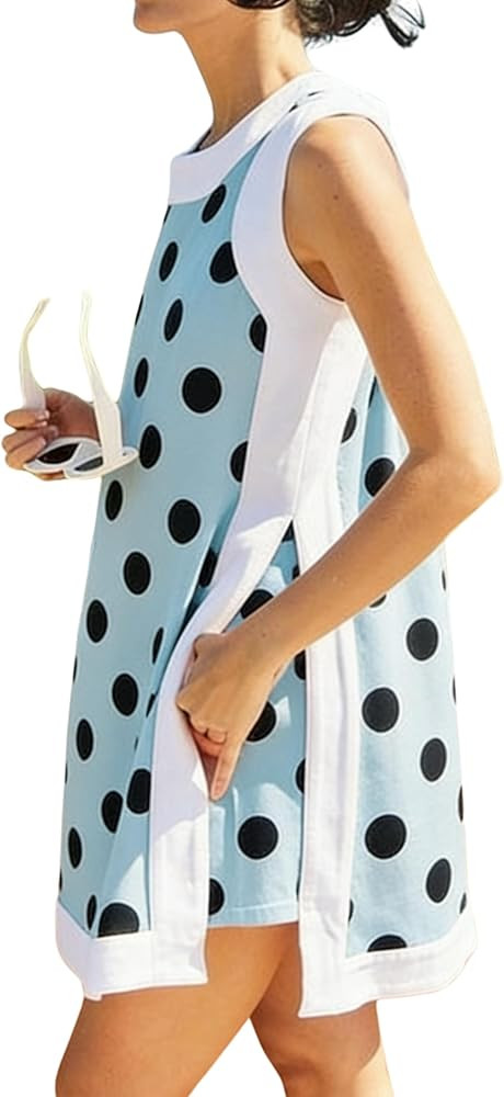 Lentta Womens Polka Dot Two Piece Outfits Casual Summer Sleeveless Tunic Top with Shorts Sets Vac... | Amazon (US)