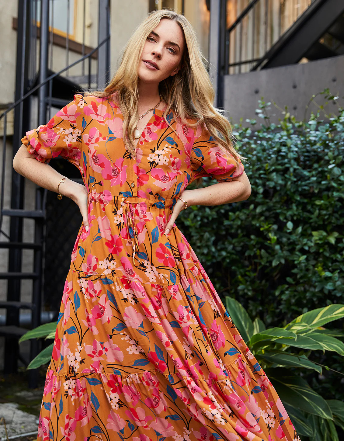 Lynette Midi Dress Botanic Garden Floral Stems | Spartina 449