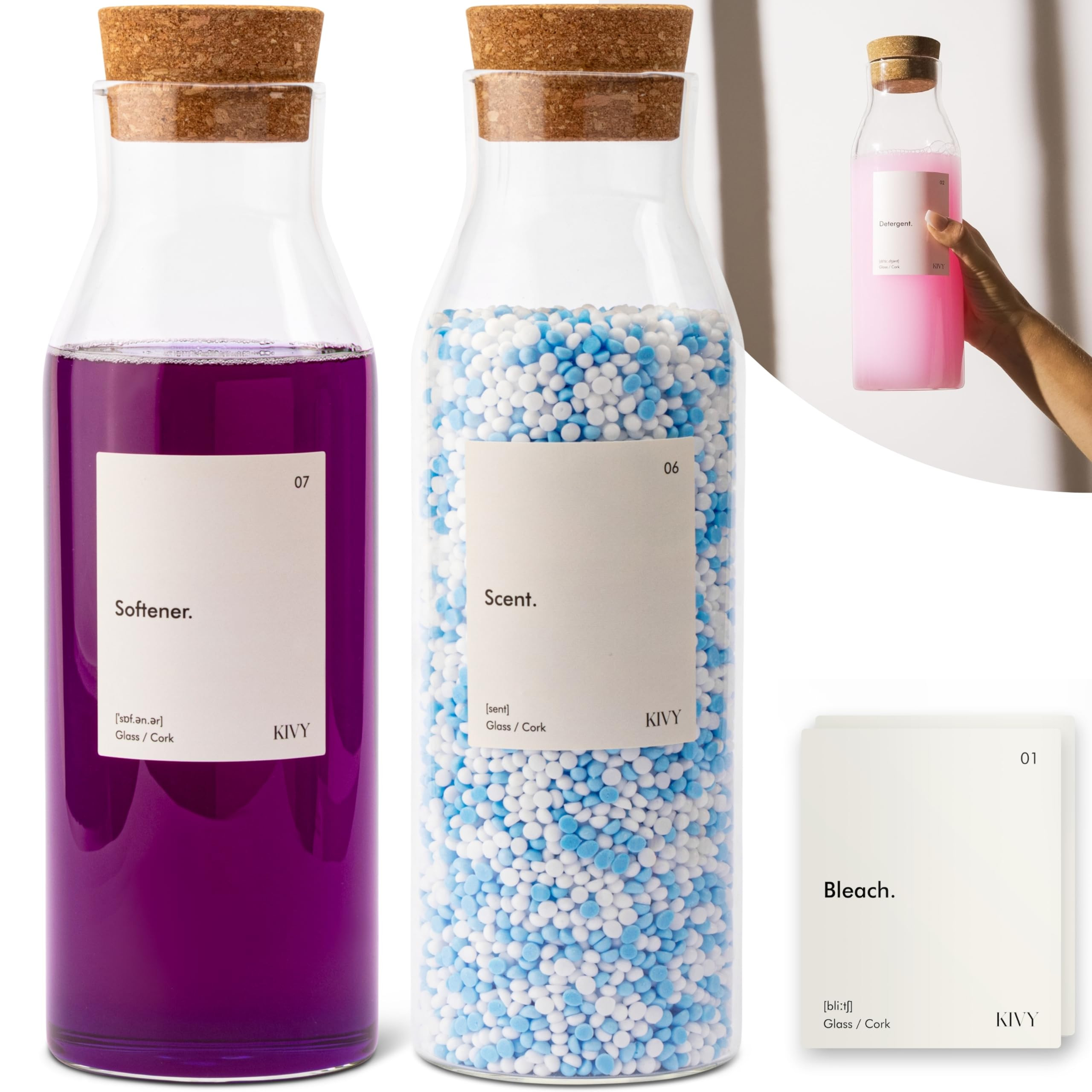 KIVY Glass Laundry Detergent Dispenser + Labels [Set of 2] Glass Jars for Laundry Room Organizati... | Amazon (US)