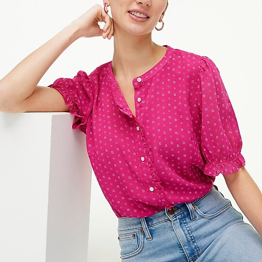 Crinkle puff-sleeve ruffle top | J.Crew Factory