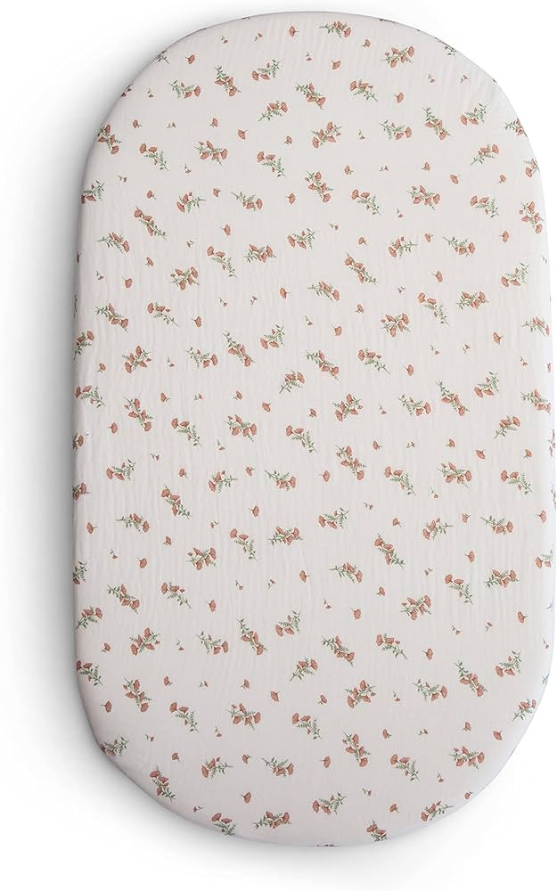 mushie Extra Soft Bassinet Muslin Crib Sheet | 30" x 16" (Pink Flowers) | Amazon (US)