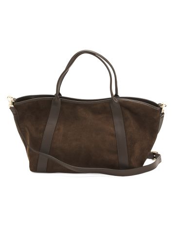 Made In Italy Suede Medium Tote With Leather Trim | TJ Maxx