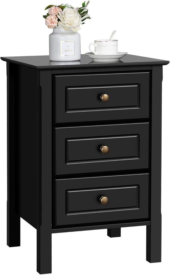 Topeakmart Wooden Nightstand with 3 Spacious Drawers Storage Bedside Table Sturdy for Bedroom/Liv... | Amazon (US)
