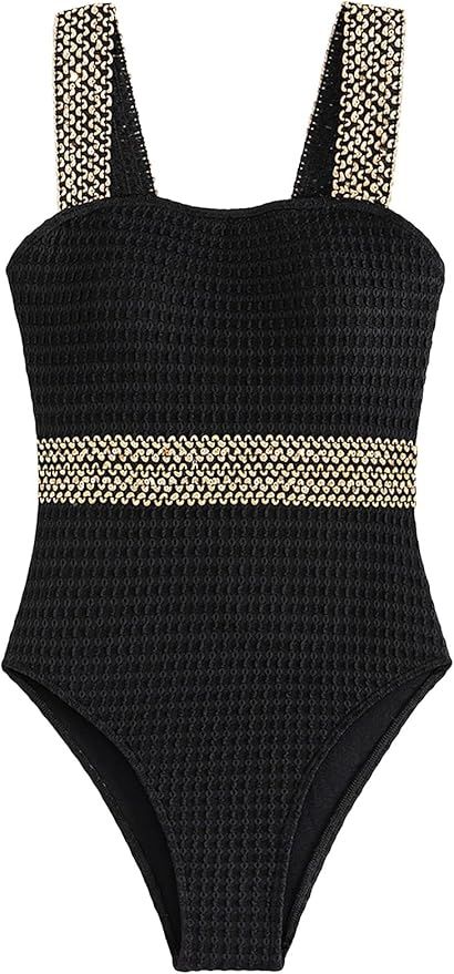 Floerns Women's One Piece Swimsuit Contrast Sequin Backless Strappy Monokini | Amazon (US)