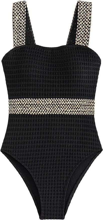 Floerns Women's One Piece Swimsuit Contrast Sequin Backless Strappy Monokini | Amazon (US)