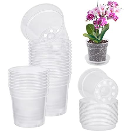 Plant Nursery Pots,36 Pack Clear Nursery Pots 20 Pcs Labels,Soft Transparent Plastic Pots with Drain | Amazon (US)