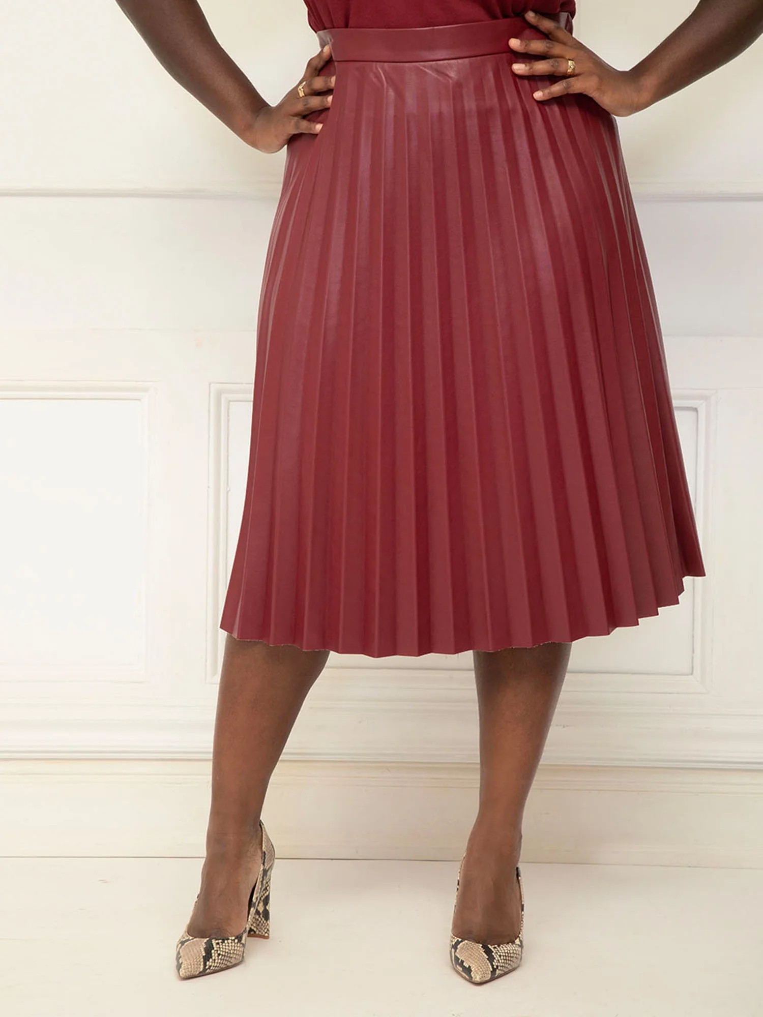 ELOQUII Elements Women's Plus Pleated Faux Leather Skirt | Walmart (US)