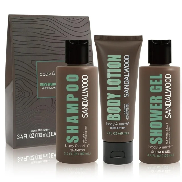 Bath and Body Gift Sets for Men- Sandalwood Scent Home Spa Gift Basket wity Shower Gel, Body Loti... | Walmart (US)
