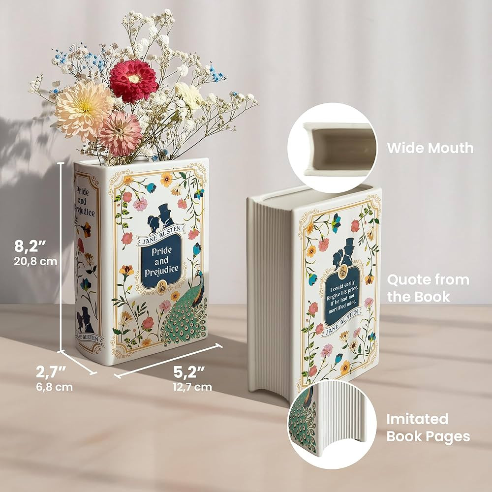 H&H Pride and Prejudice Book Vase For Flowers - Large Ceramic Book Planter Pot - Jane Austen Book... | Amazon (US)