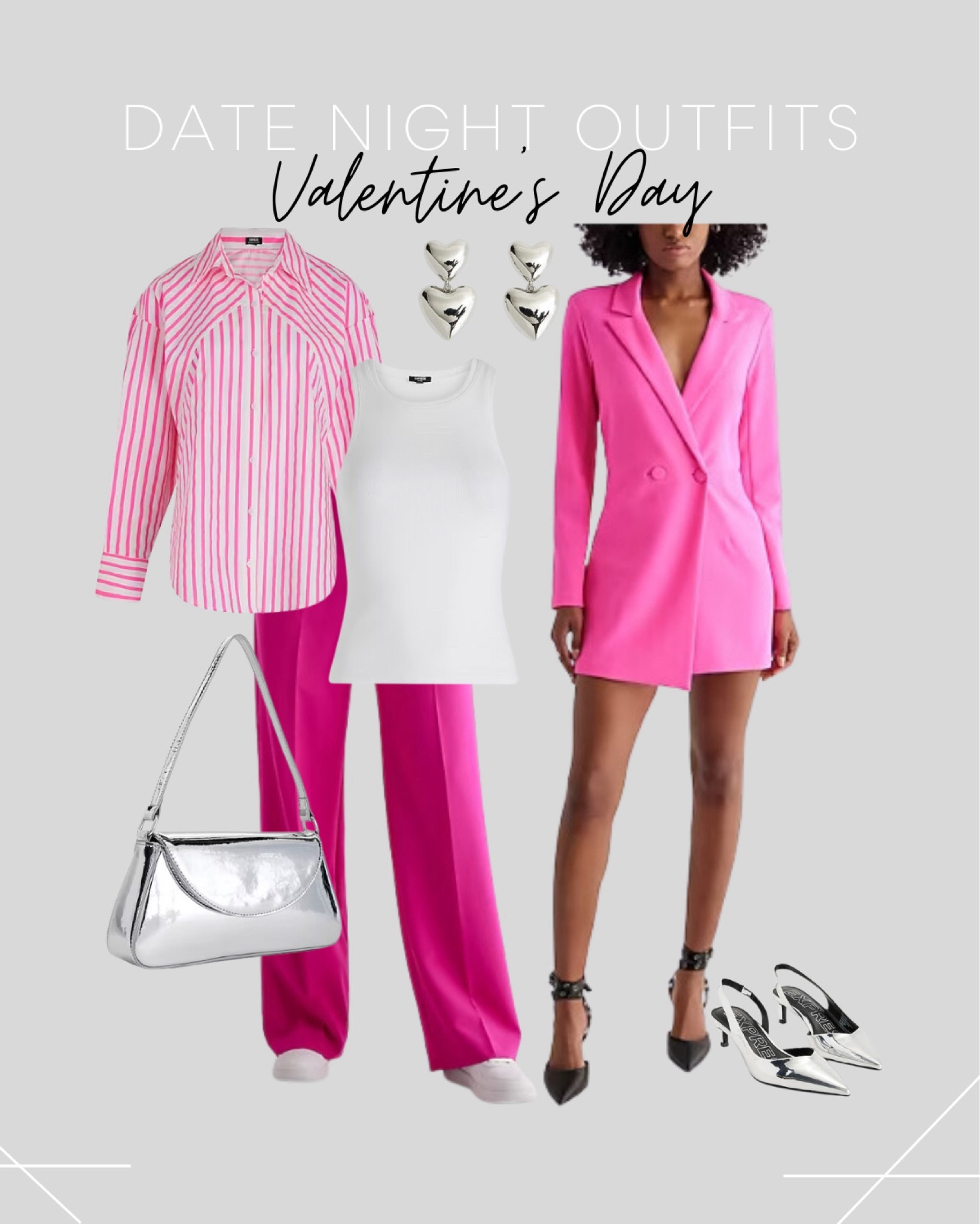 Pink Valentine’s Day outfit - 

Pink romper, office wear, silver pumps, silver bag, metallic accessories 

#LTKstyletip #LTKworkwear #LTKsalealert