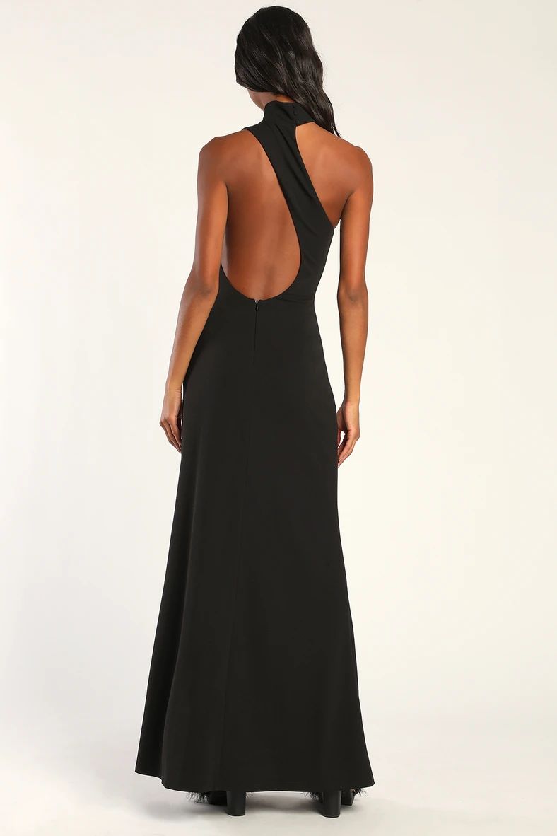 Keep It Interesting Black Asymmetrical Cutout Halter Maxi Dress | Lulus (US)