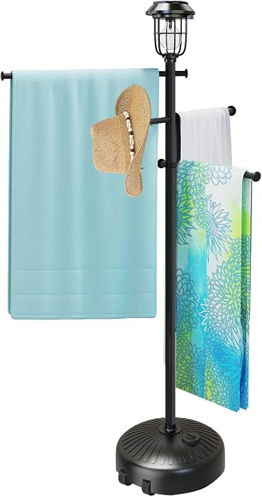 Sturdy & Solar-Powered Pool Towel Rack Outdoor - Adjustable Towel Racks with Wheels & Lights for ... | Amazon (US)