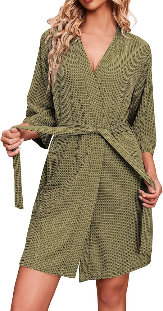 Ekouaer Robes for Women Waffle Knit Bathrobe Soft Lightweight Knee Length Loungewear S-XXL | Amazon (US)