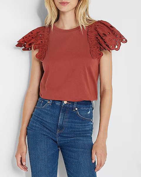 Eyelet Ruffle Sleeve Tee | Express