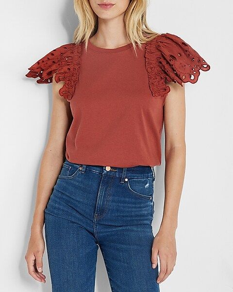 Eyelet Ruffle Sleeve Tee | Express