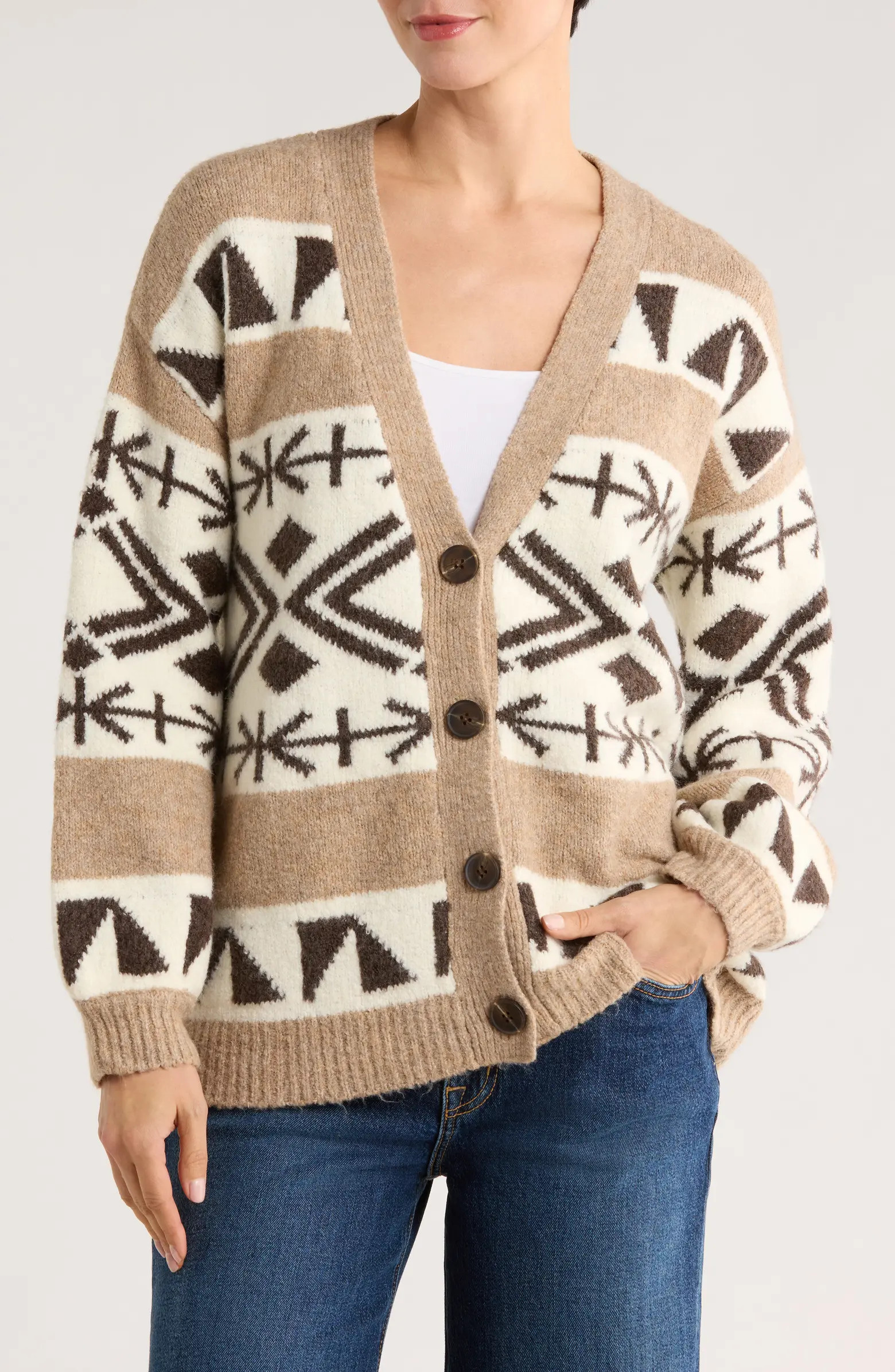 Bobeau Geometric Button Front Cardigan | Nordstromrack | Nordstrom Rack