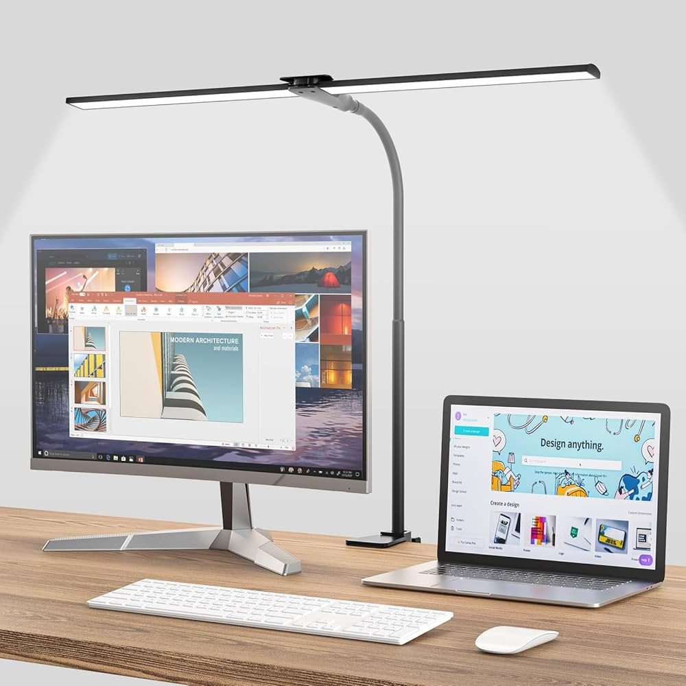 Hensam LED Desk Lamp for Home Office,Bright Double Head Desk Lamp with Clamp,Dimmable 5 Color Mod... | Amazon (US)