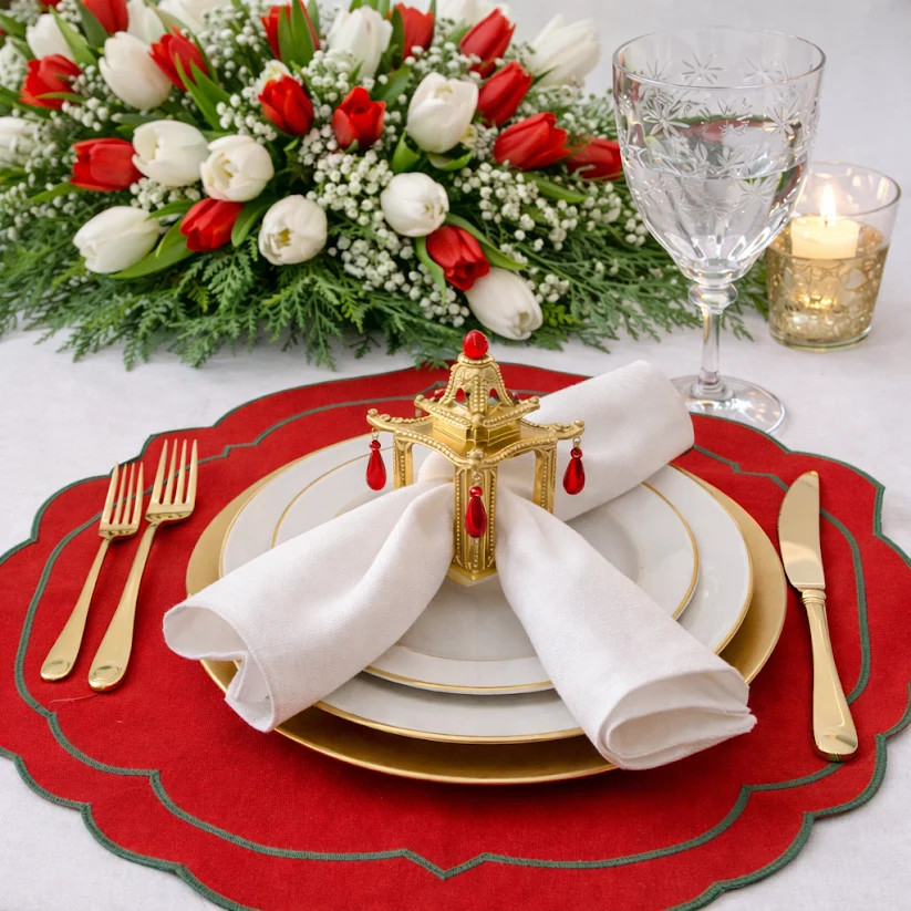Gold & Red Pagoda Set of 4 Napkin Rings | The Enchanted Home
