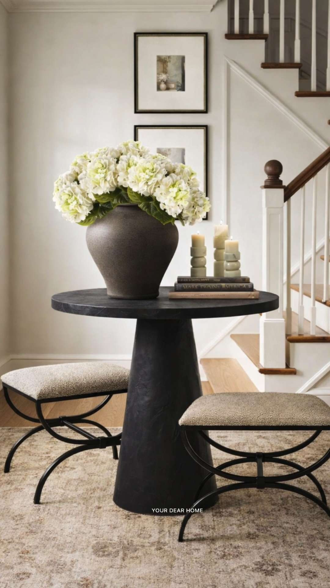 If you have a small entryway but still want it to feel styled, this is such a good approach. A pedestal table like this instantly creates a focal point and gives you just enough surface to layer in decor without cluttering the space. 

 #LTKHome