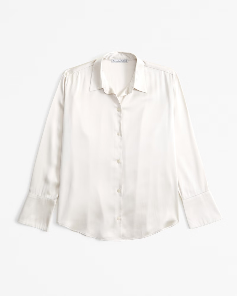 Women's Long-Sleeve Satin Button-Up Shirt | Women's Tops | Abercrombie.com | Abercrombie & Fitch (US)