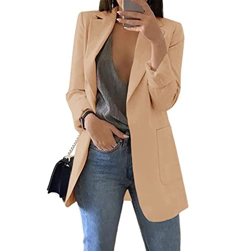 Cnkwei Womens Casual Blazers Open Front Long Sleeve Lapel Collar Work Office Jacket Nude | Amazon (US)