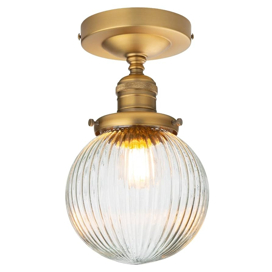 PERMO Simi Flush Mount Ceiling Light with Globe Ribbed Glass Lampshade 1- Light Flush Mount Ceili... | Amazon (US)