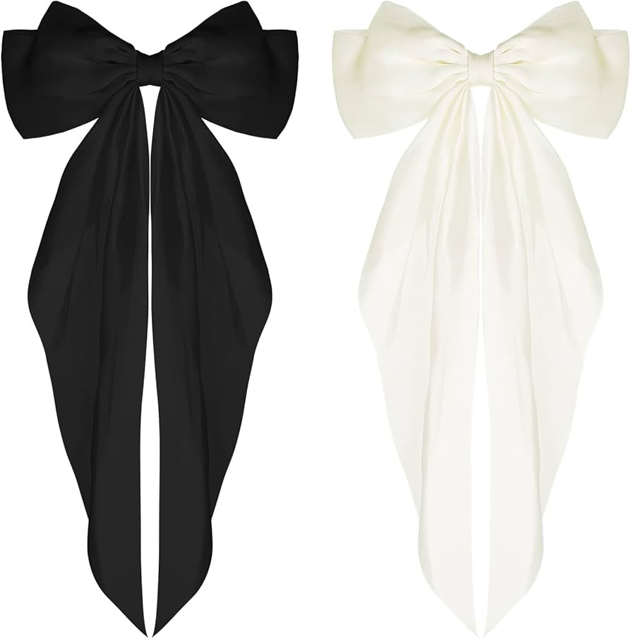 WLLHYF Big Bow Barrettes 2 Pieces Soft Silky Satin Hair Clip Long Tail French Ribbon Hair Pins Me... | Amazon (US)