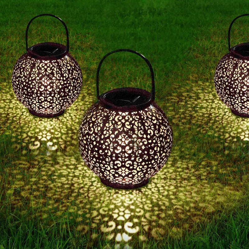 Big Hanging Gold Solar Powered LED Outdoor Lantern (Set of 2) | Wayfair North America