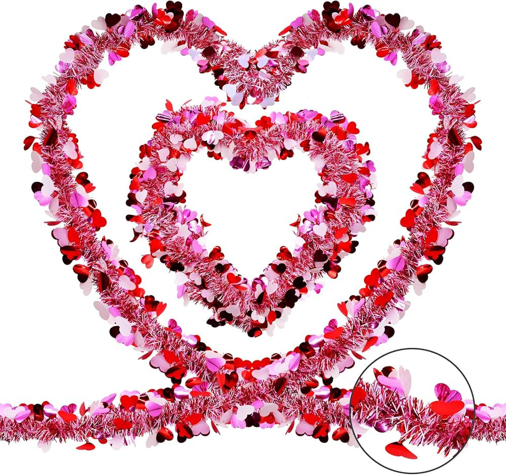 4 Strings Total 26.4 ft Valentine's Day Tinsel Garlands - Each 6.6 ft Metallic Fringe Garland wit... | Amazon (US)