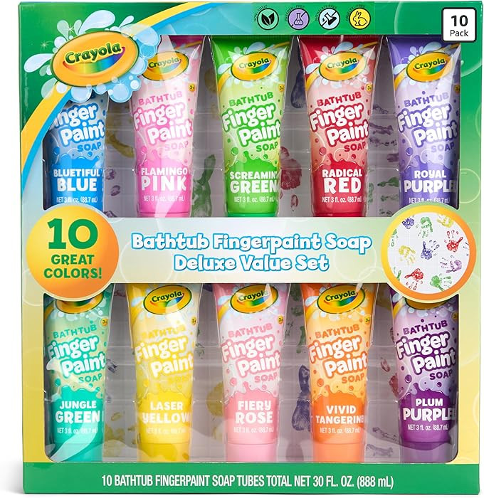 Crayola Bathtub Fingerpaint 10 Color Deluxe Value Pack, 3 Ounce Tubes (Bluetiful Blue, Jungle Gre... | Amazon (US)