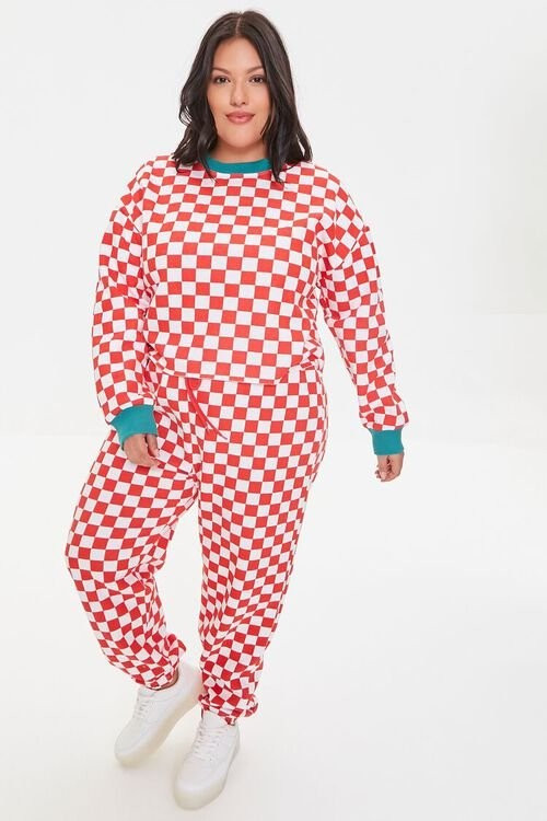 Plus Size Fleece Checkered Joggers | Forever 21 | Forever 21 (US)