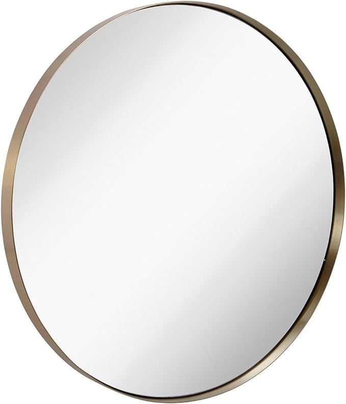 Hamilton Hills 35 inch Large Gold Round Mirror Brushed Metal Framed | Contemporary Classic Deep S... | Amazon (US)