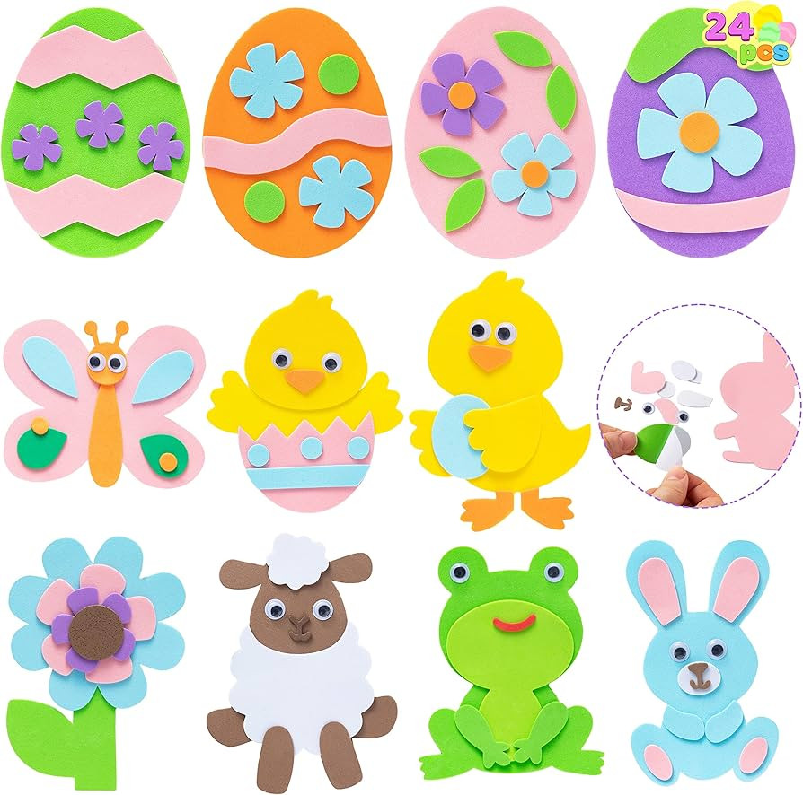 JOYIN 24 Pcs Foam Easter Egg Magnet Craft Kit, Easter Craft Kits DIY Animal and Egg Magnet Set fo... | Amazon (US)