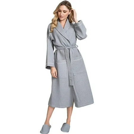 Lotus Linen Women’s Waffle Robe with Piping - Lightweight Cotton Spa Bathrobe Gray XXL | Walmart (US)